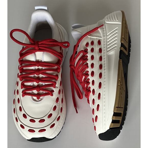 Bottega Veneta Mens Leather White/Red Sneakers 6 US (39 Euro) 578305 NIB $990